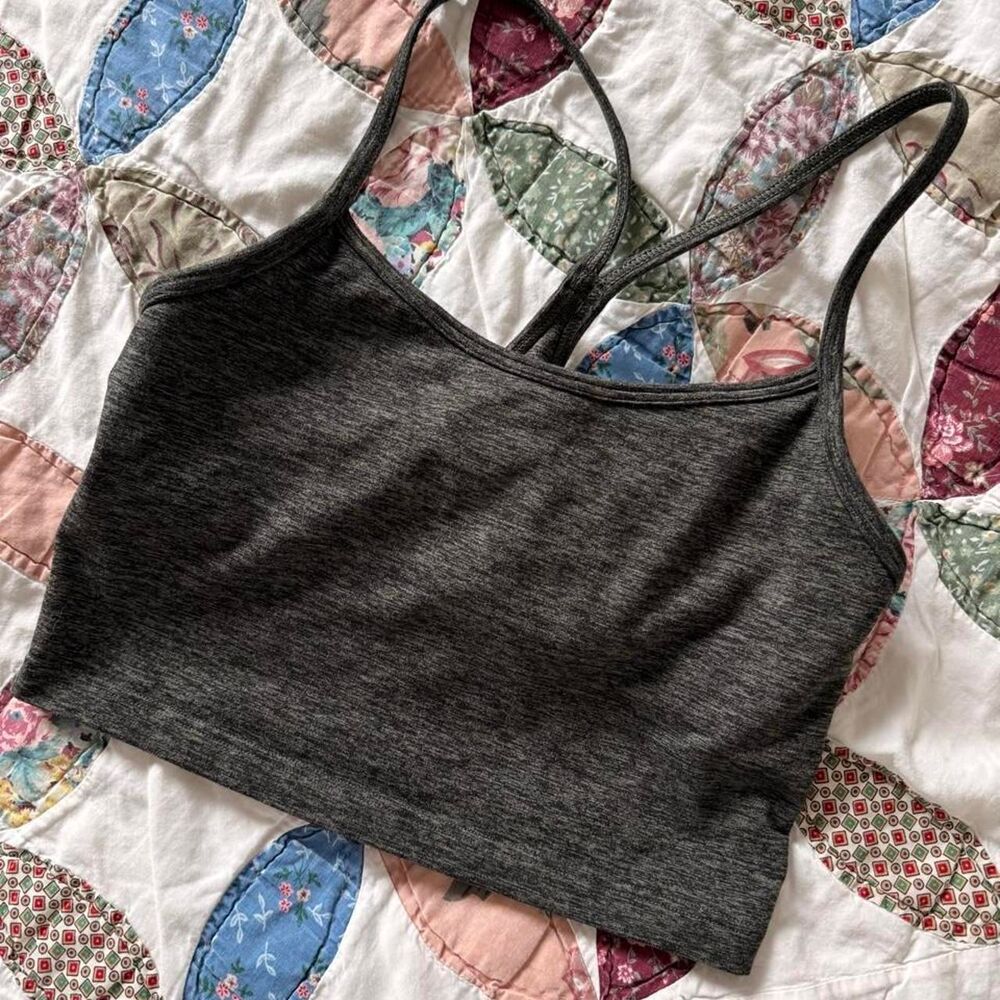 Aerie Women's Dark Green Heathered Long Line Cross Back Bra Top, XS